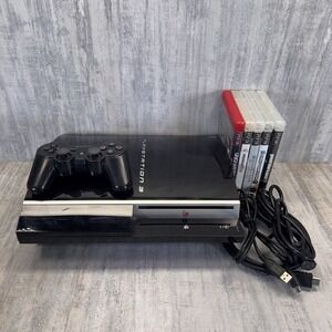 Sony PlayStation 3 Fat PS3 80GB Black CECHK01 10 Game Bundle